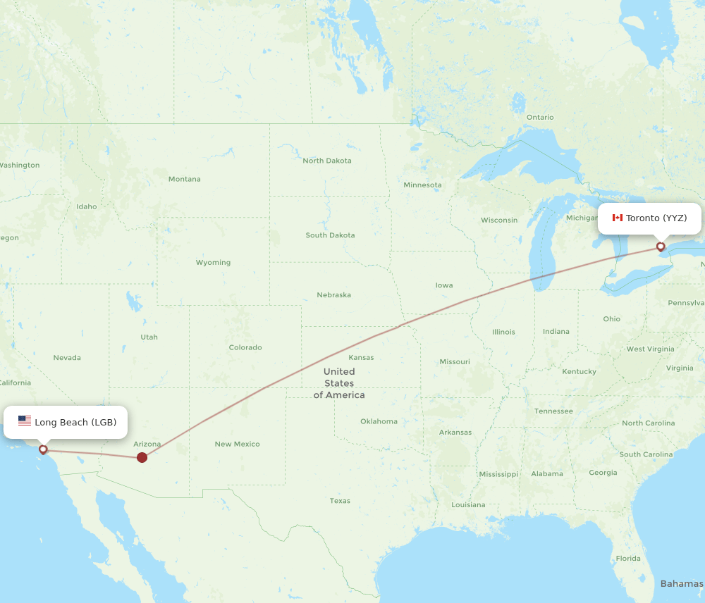 Toronto - Long Beach route map and flight paths