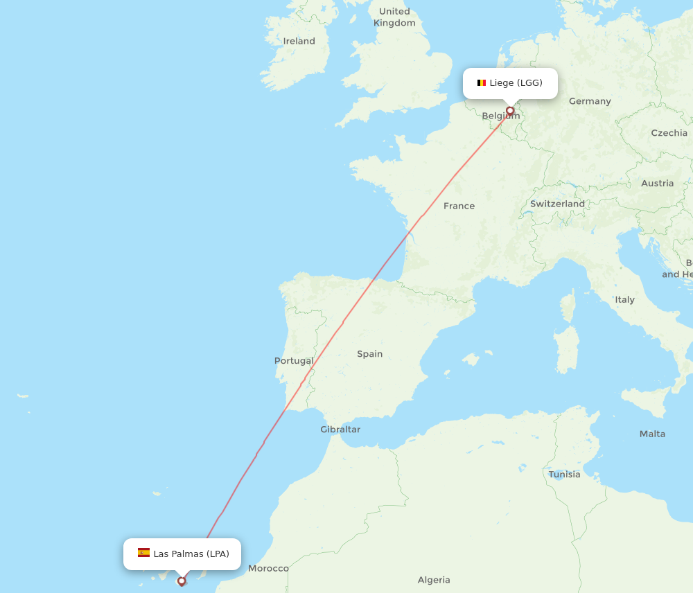 LGG to LPA flights and routes map