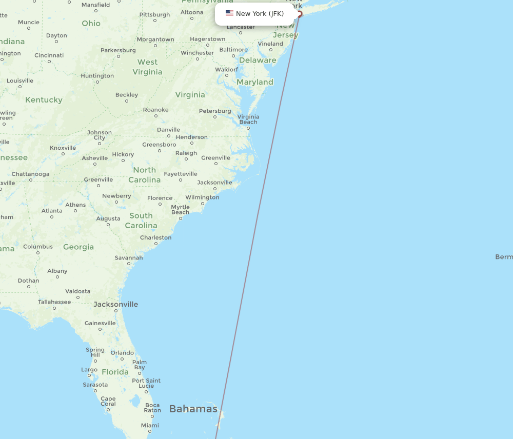 New York - Deadmans Cay route map and flight paths