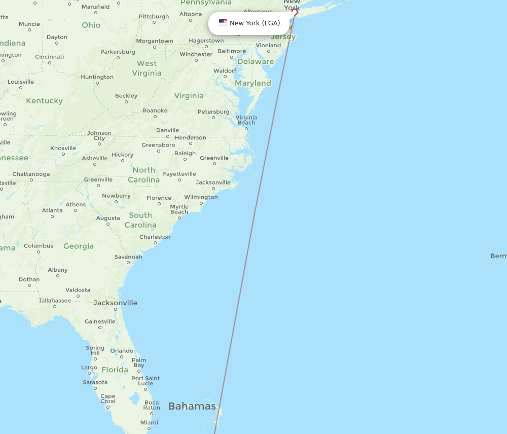 LGA to LGI flights and routes map