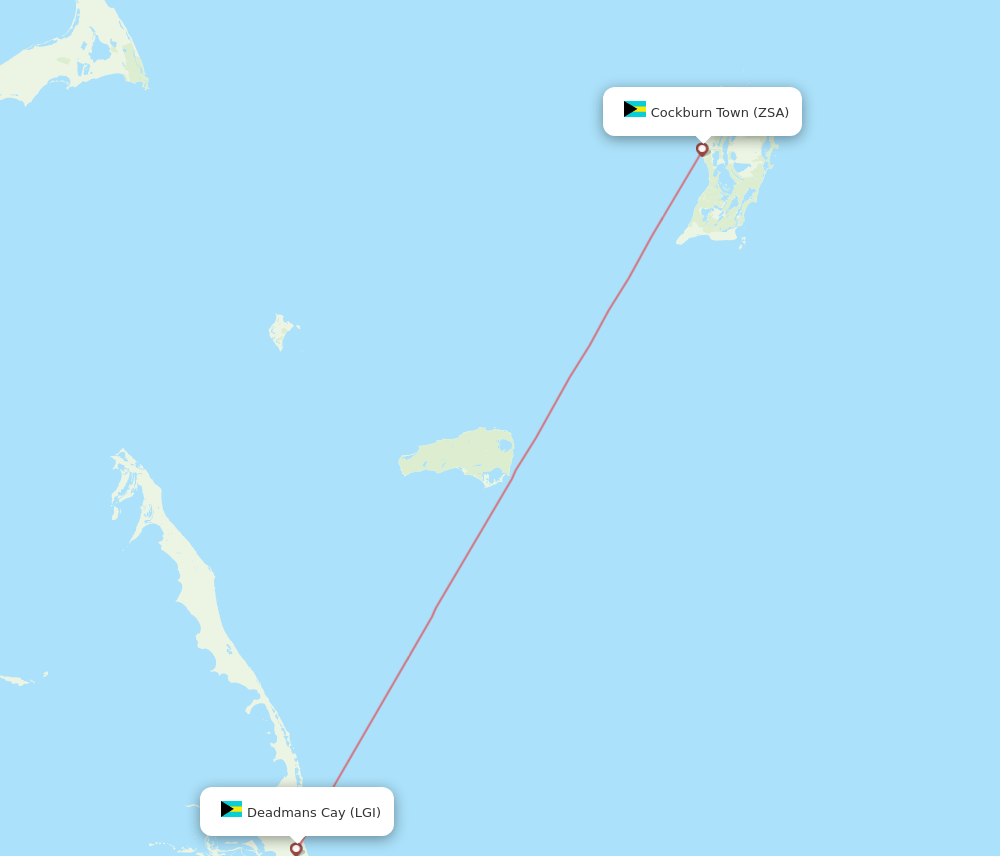 Deadmans Cay - San Salvador route map and flight paths