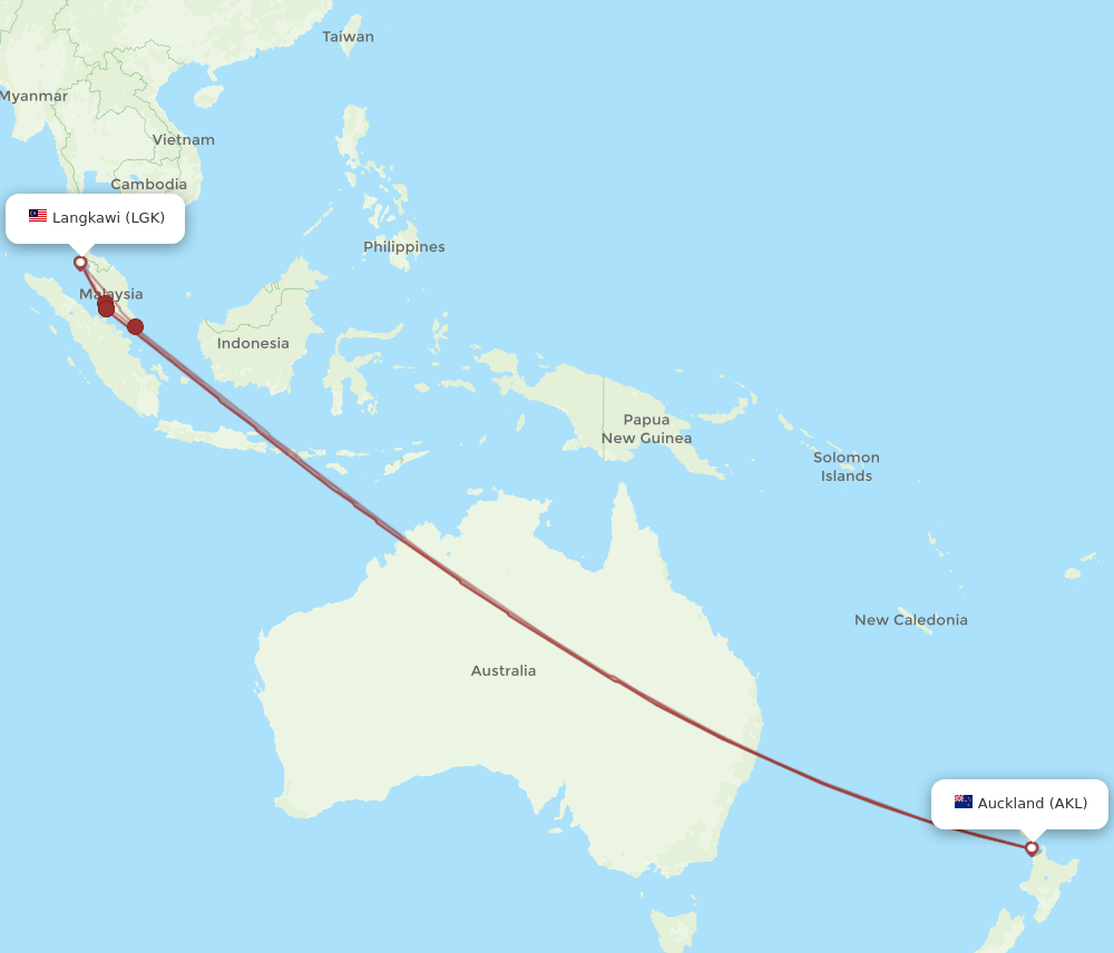 LGK-AKL flight routes