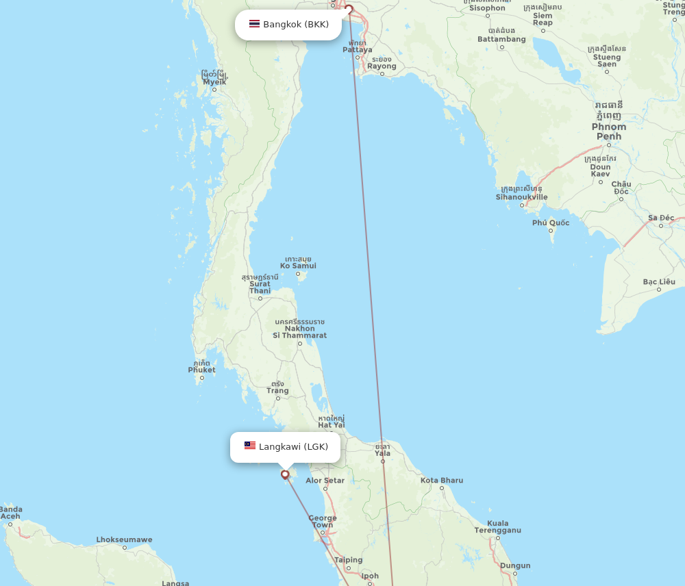 BKK to LGK flights and routes map
