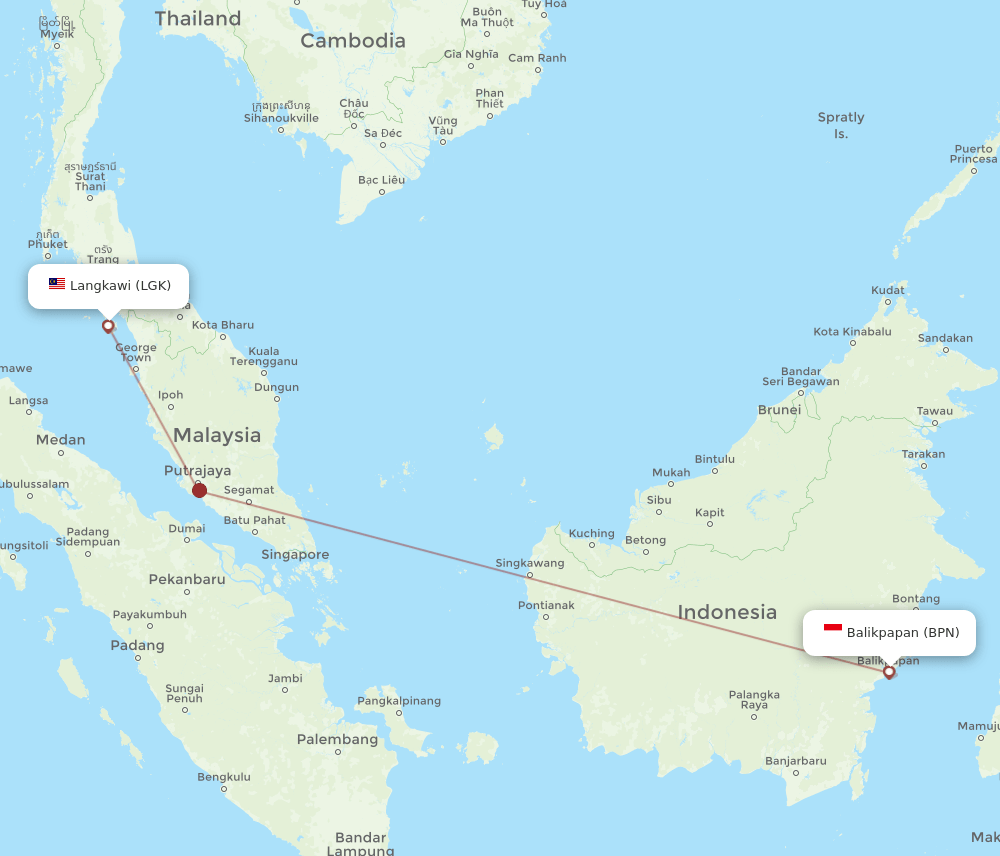 Balikpapan - Langkawi route map and flight paths