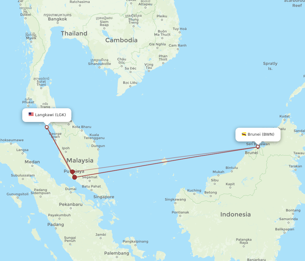 LGK to BWN flights and routes map
