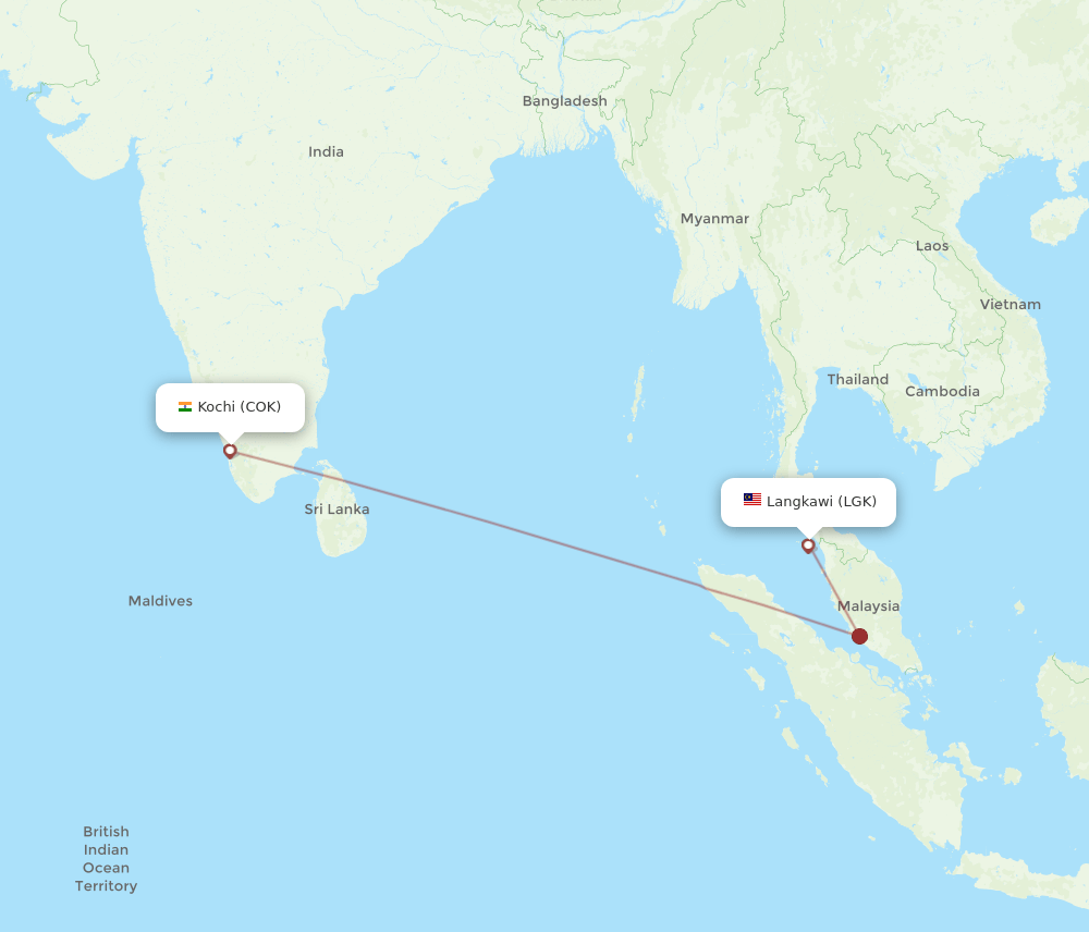 LGK-COK flight routes