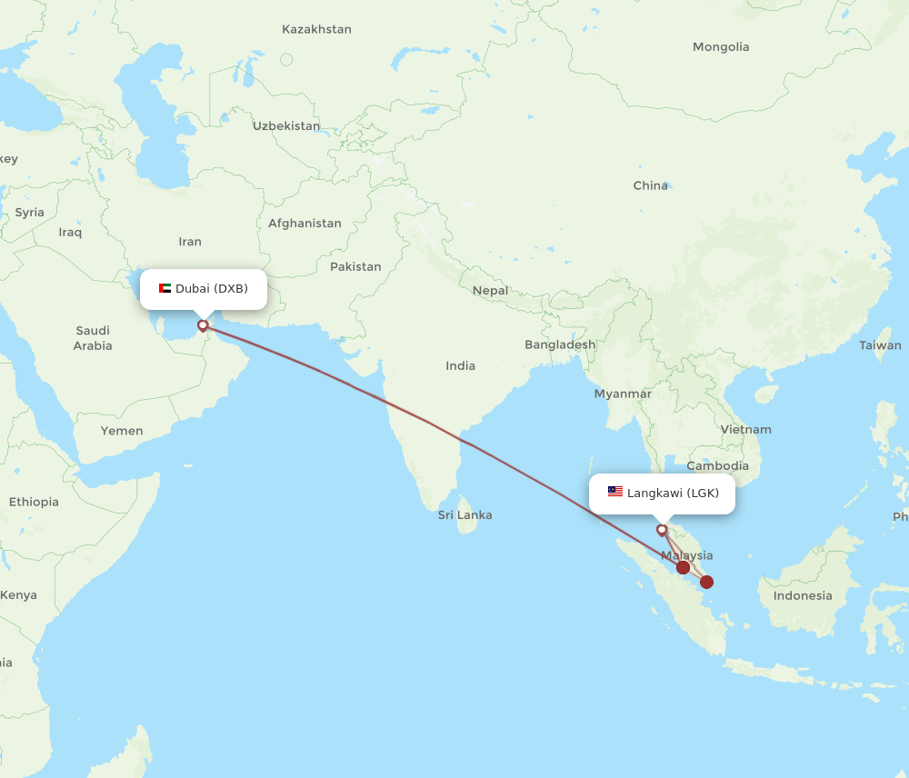 LGK to DXB flights and routes map