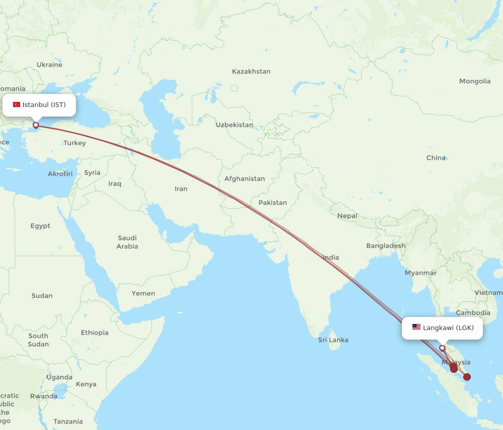 LGK to IST flights and routes map