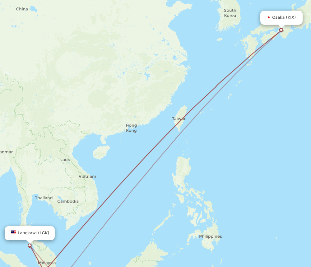 LGK-KIX flight routes