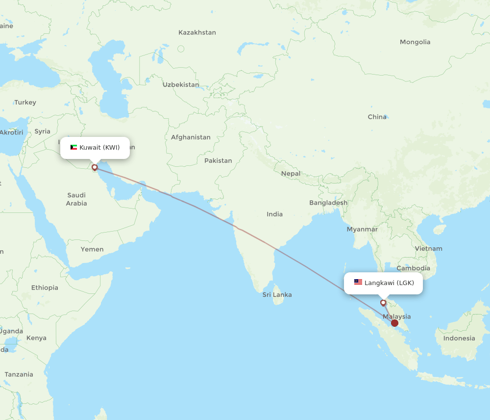 LGK to KWI flights and routes map