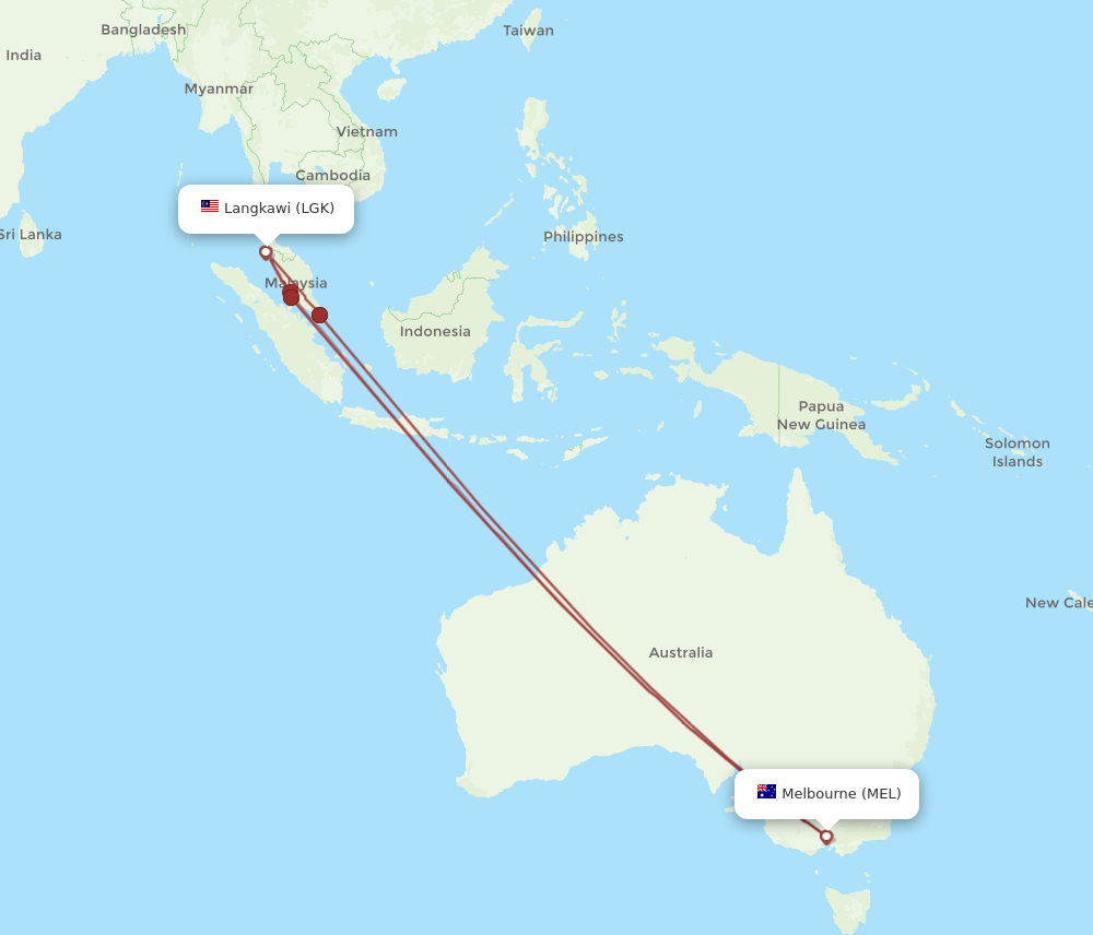 LGK to MEL flights and routes map