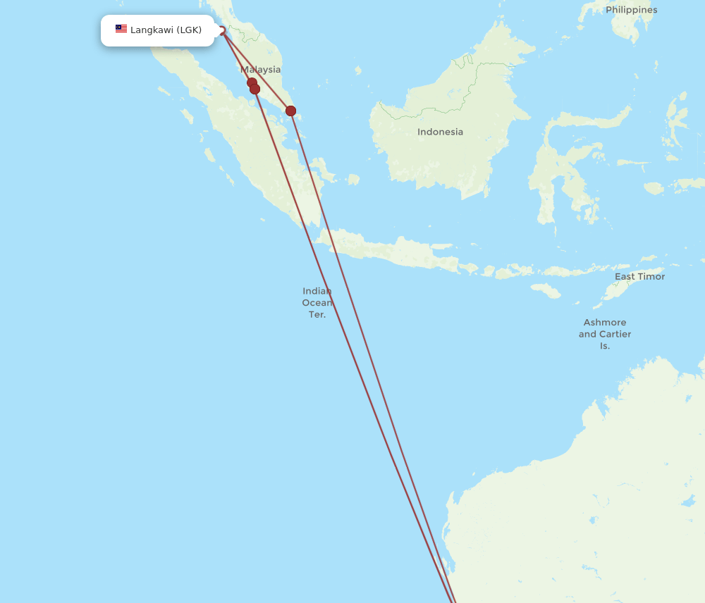 LGK to PER flights and routes map