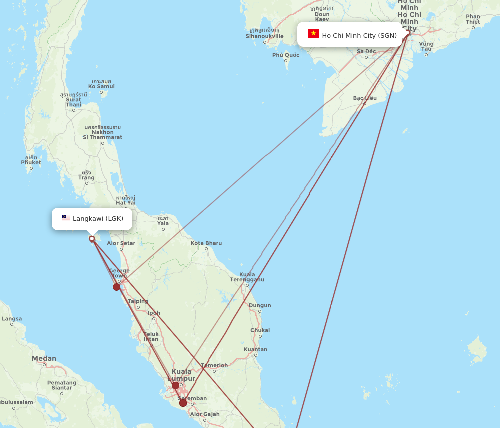 LGK to SGN flights and routes map