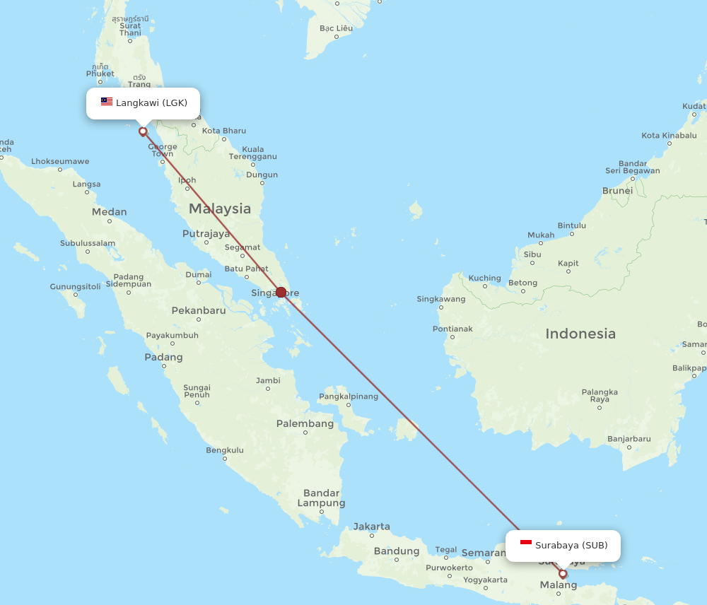 LGK to SUB flights and routes map