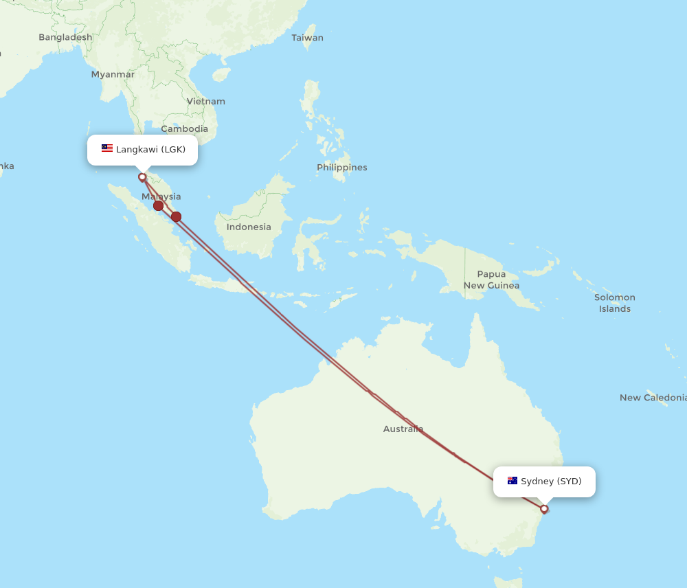 LGK to SYD flights and routes map