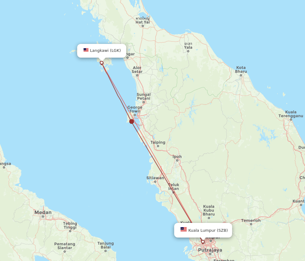 LGK to SZB flights and routes map