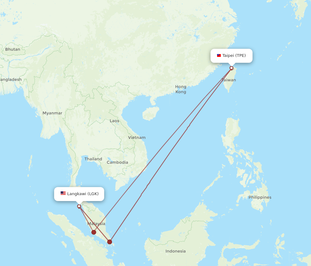 LGK to TPE flights and routes map
