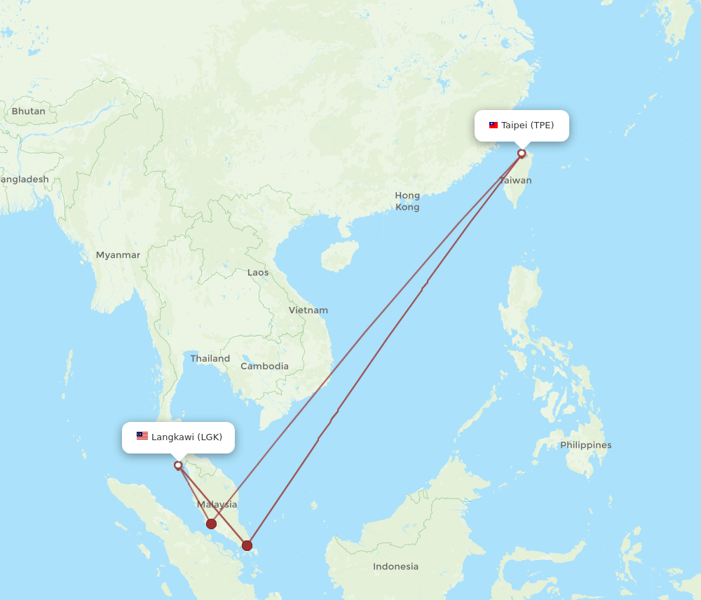 LGK-TPE flight routes