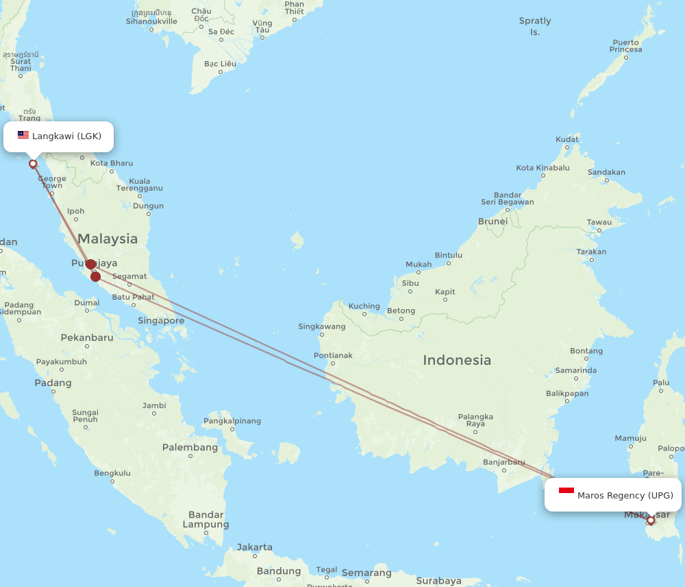 LGK to UPG flights and routes map