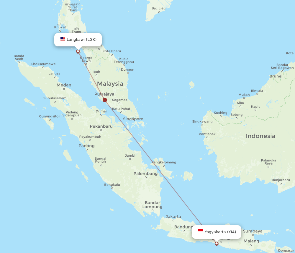 LGK-YIA flight routes