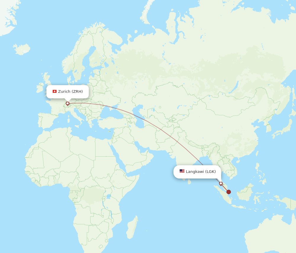 Zurich - Langkawi route map and flight paths