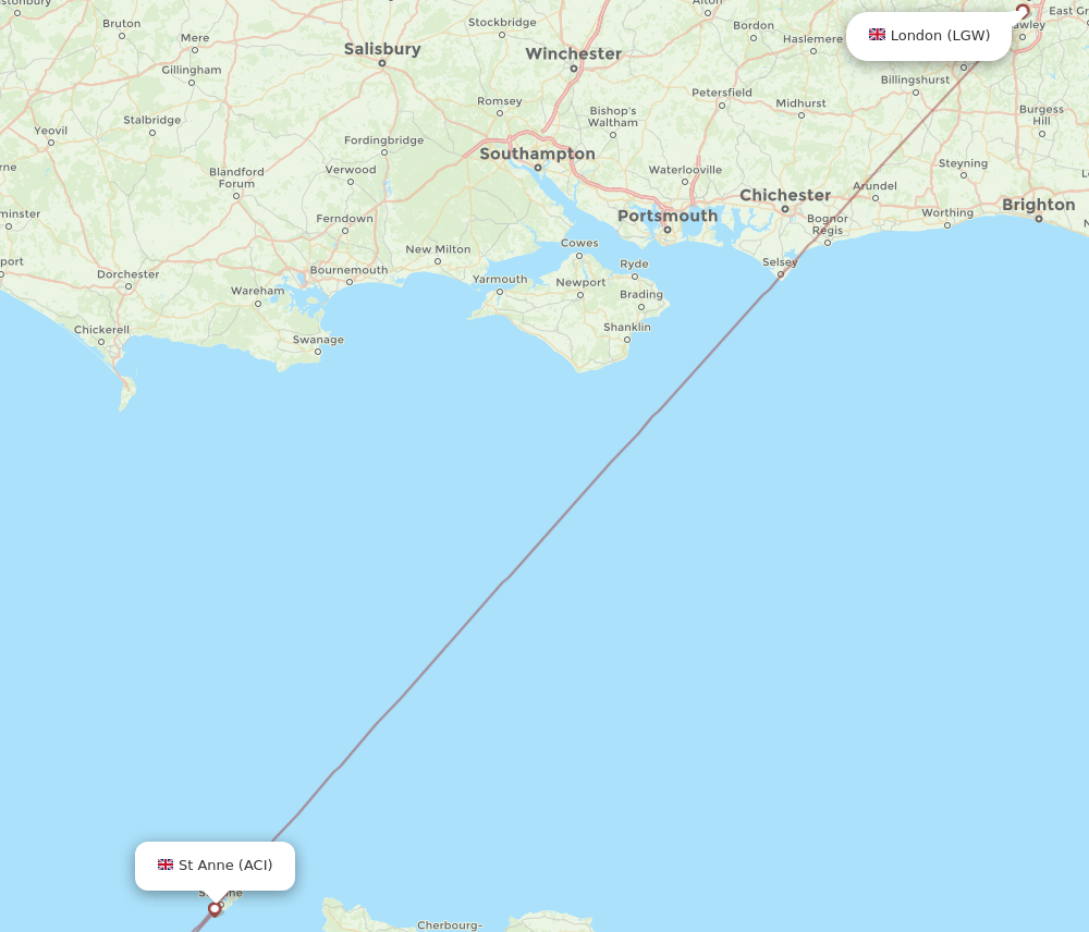 LGW to ACI flights and routes map