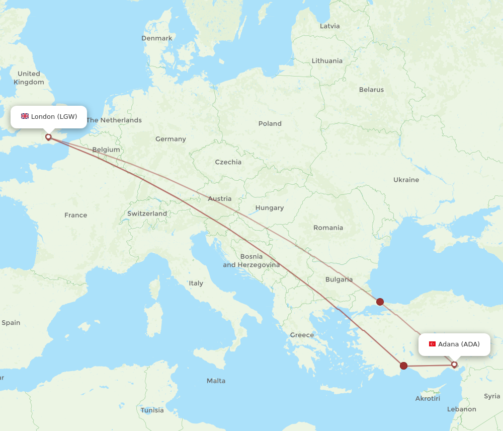 LGW to ADA flights and routes map