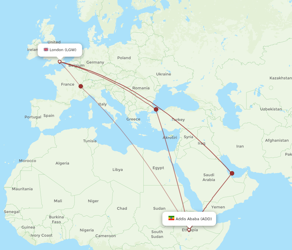 LGW-ADD flight routes