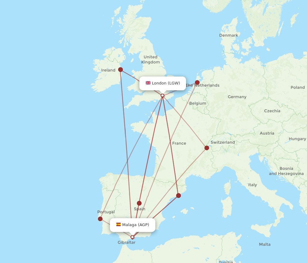 LGW to AGP flights and routes map