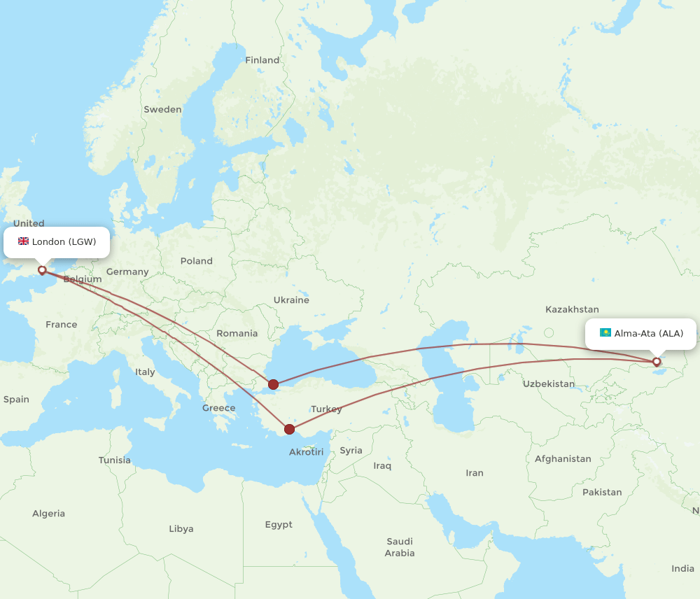 LGW-ALA flight routes