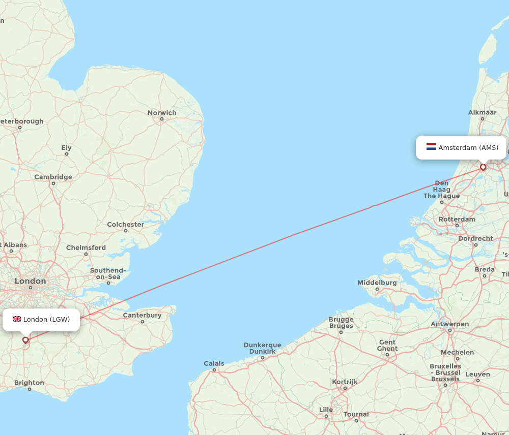 London - Amsterdam route map and flight paths