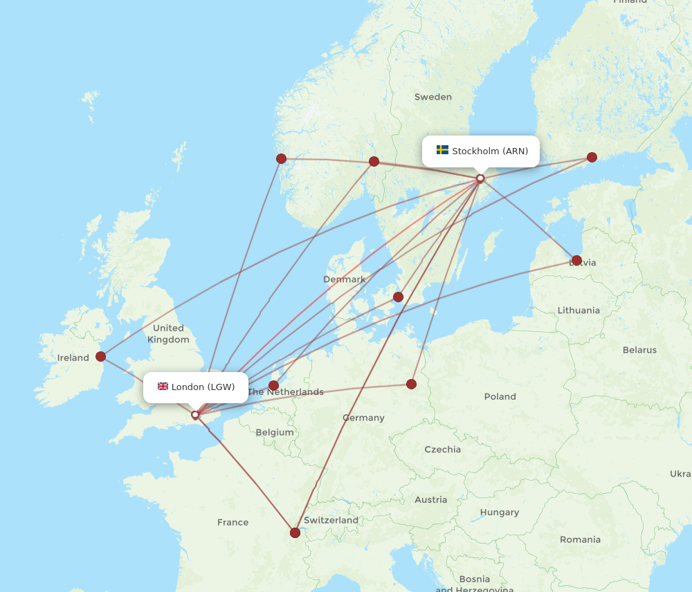 LGW to ARN flights and routes map