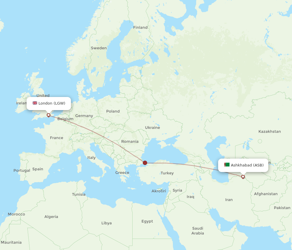 LGW to ASB flights and routes map