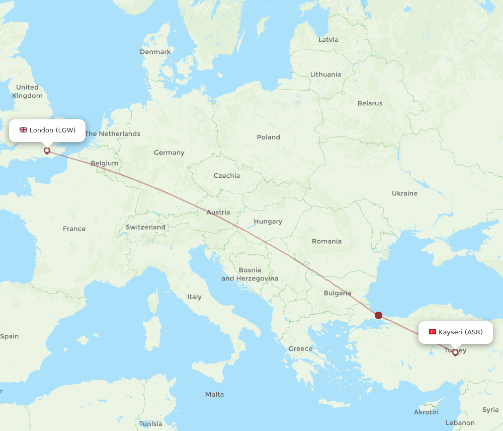 LGW to ASR flights and routes map