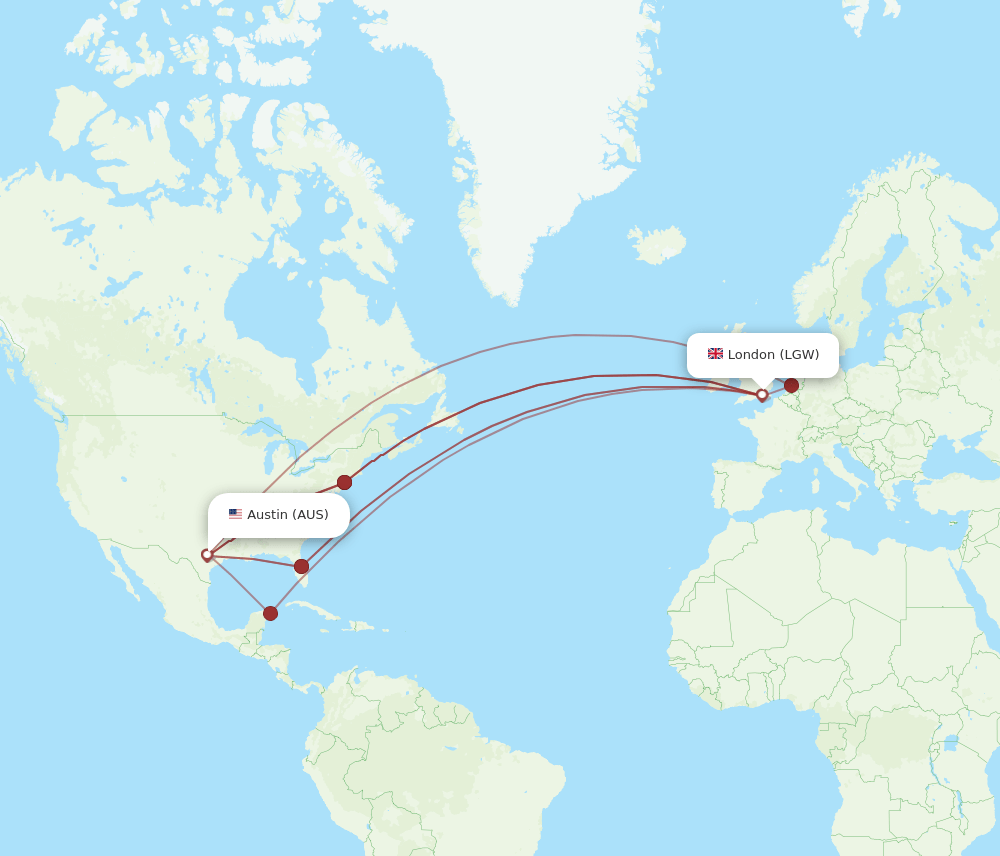 LGW-AUS flight routes