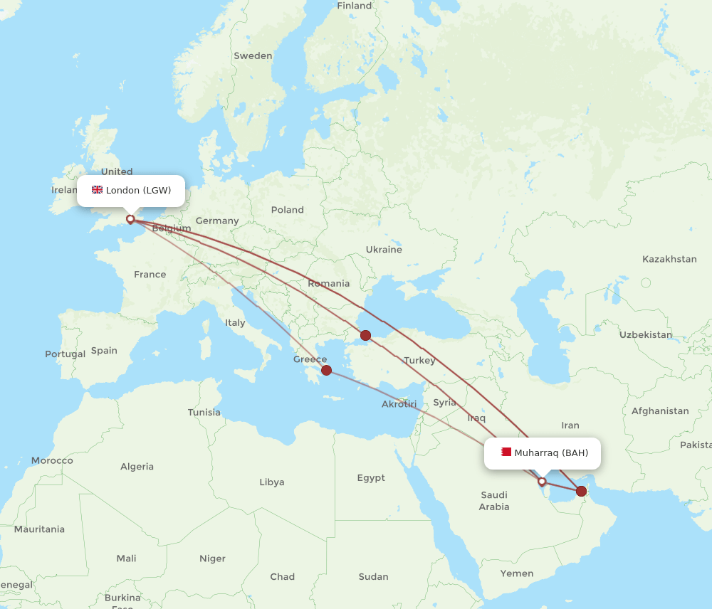 LGW-BAH flight routes