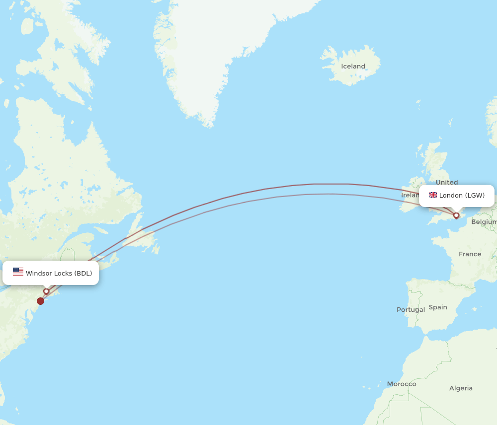 LGW-BDL flight routes