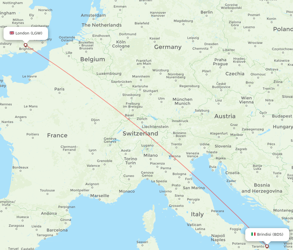 LGW-BDS flight routes