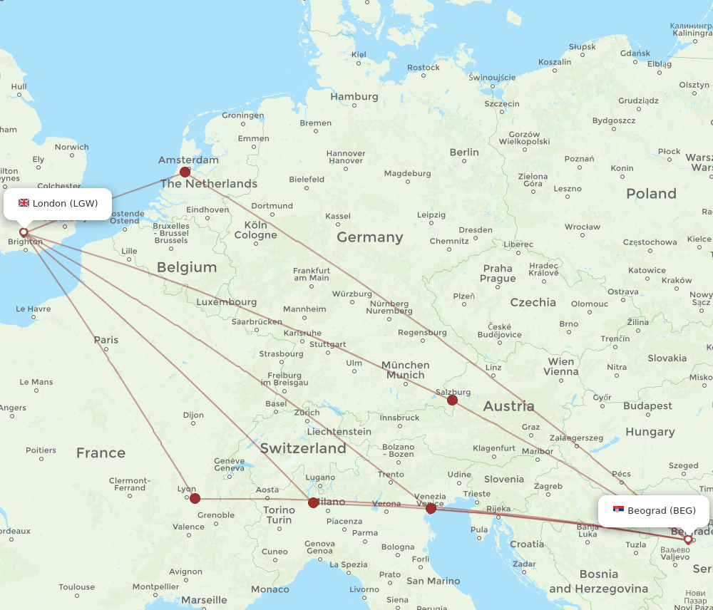 LGW-BEG flight routes
