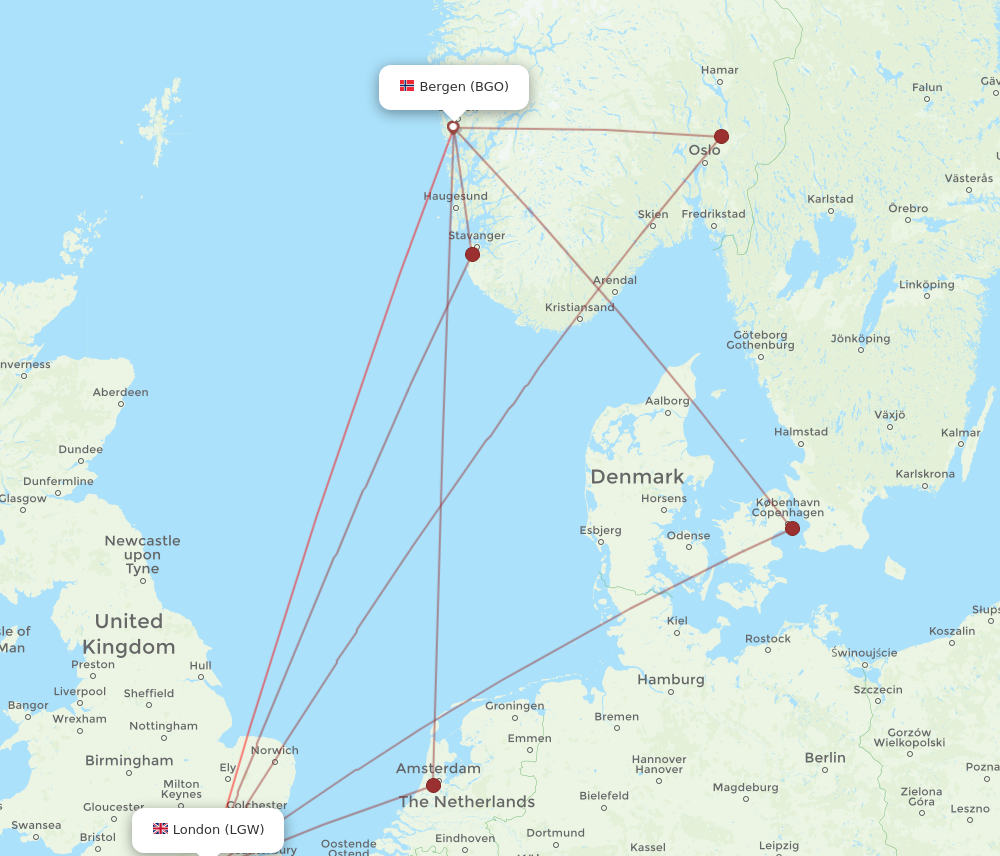 LGW to BGO flights and routes map