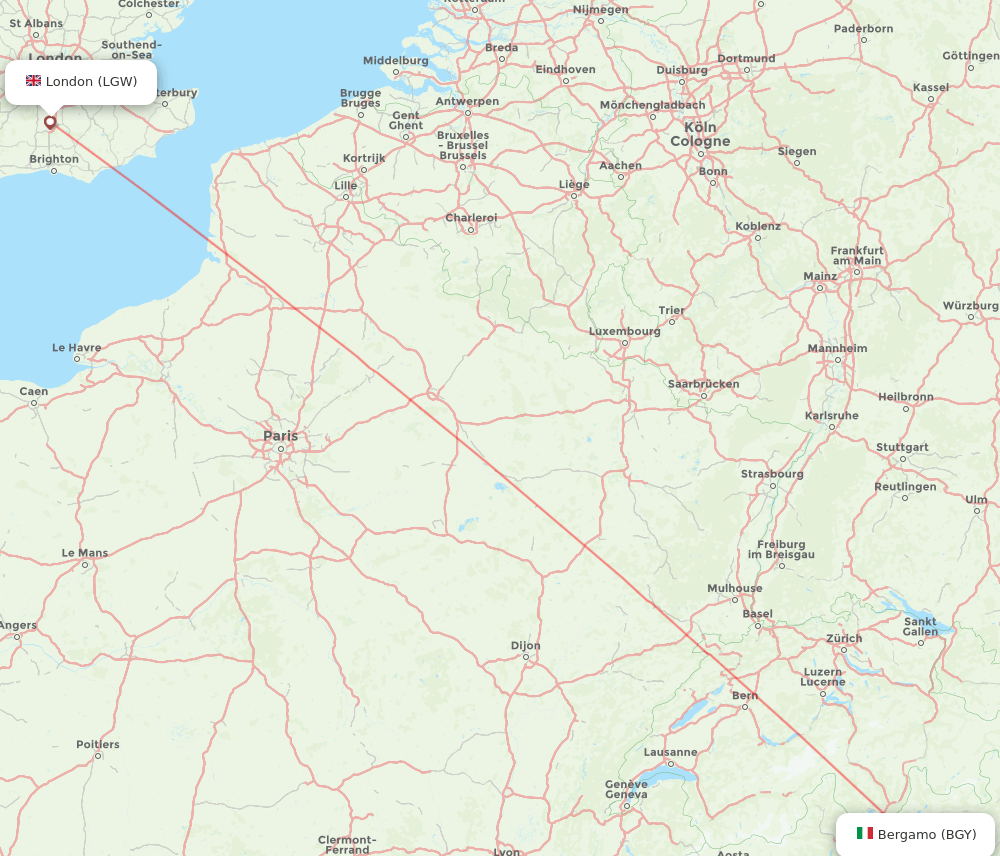London - Milan route map and flight paths