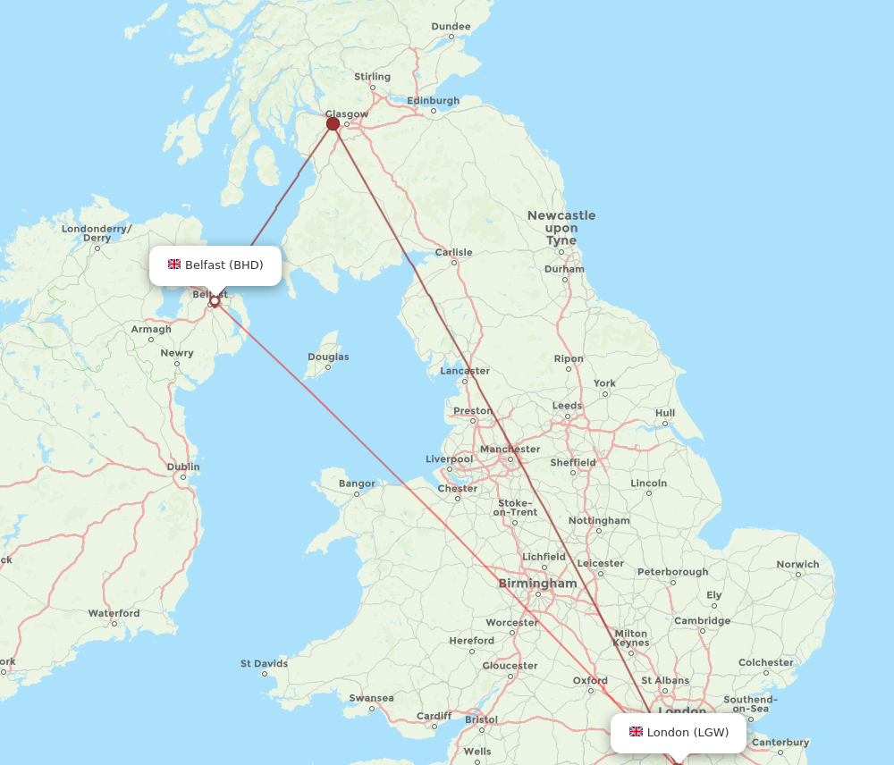 LGW to BHD flights and routes map