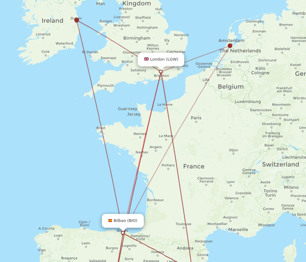 LGW to BIO flights and routes map