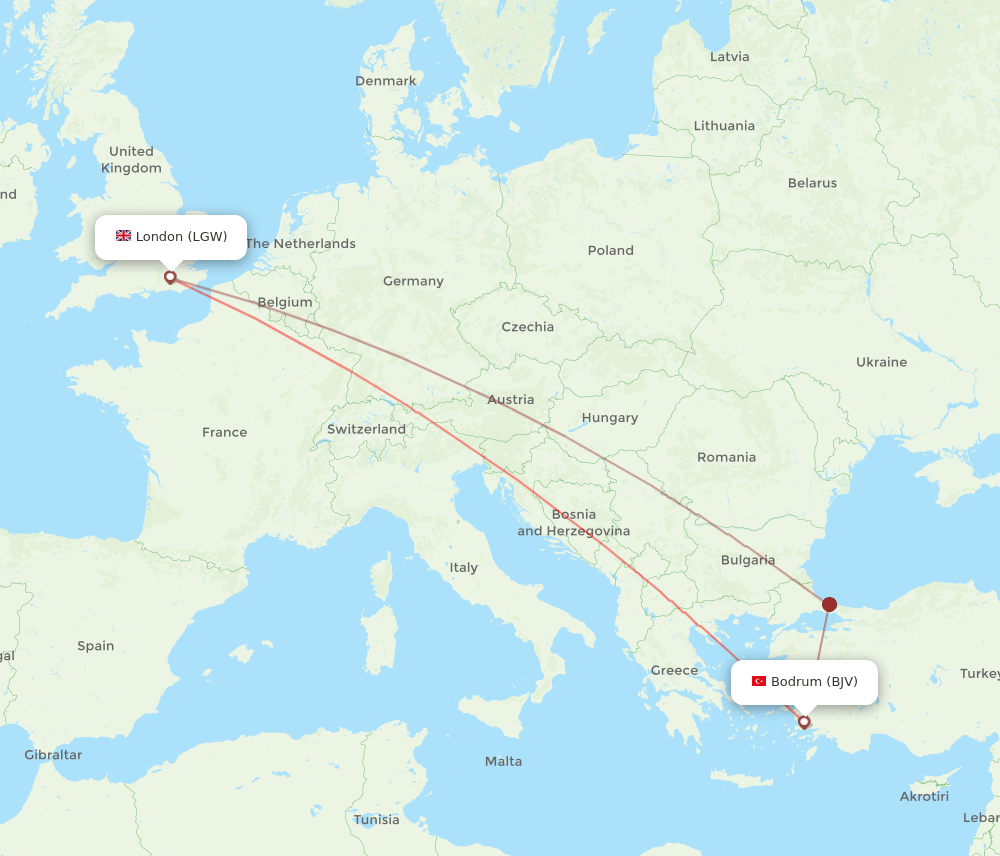 LGW to BJV flights and routes map