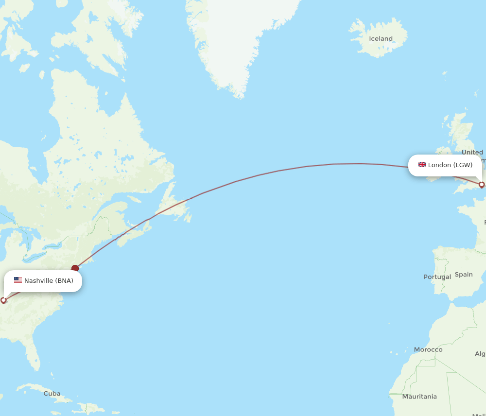 LGW-BNA flight routes