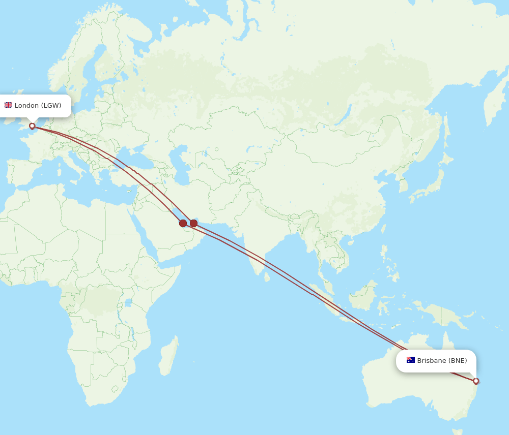 LGW to BNE flights and routes map