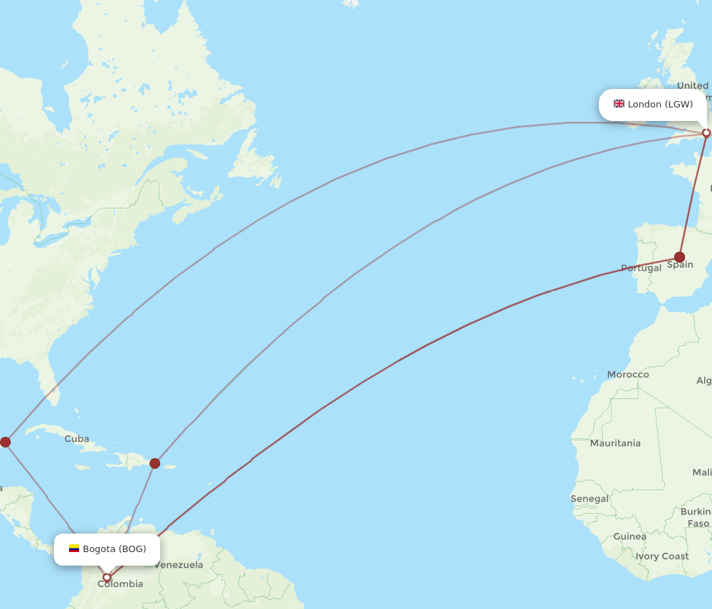 LGW-BOG flight routes