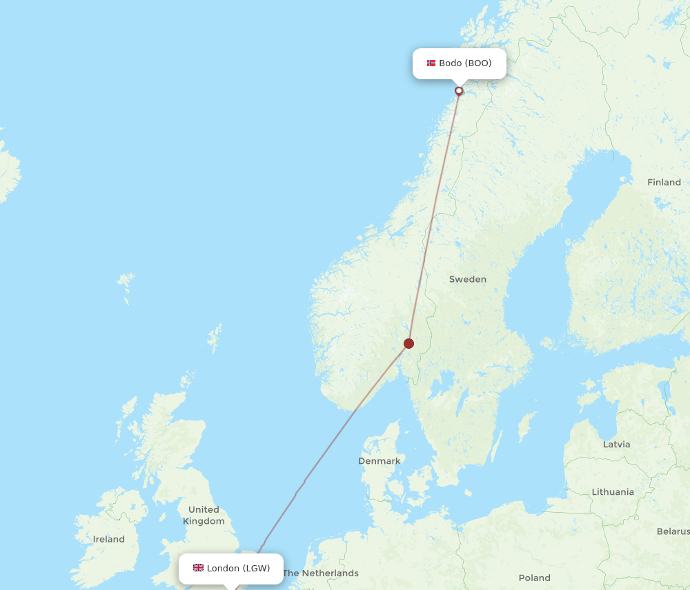 LGW to BOO flights and routes map