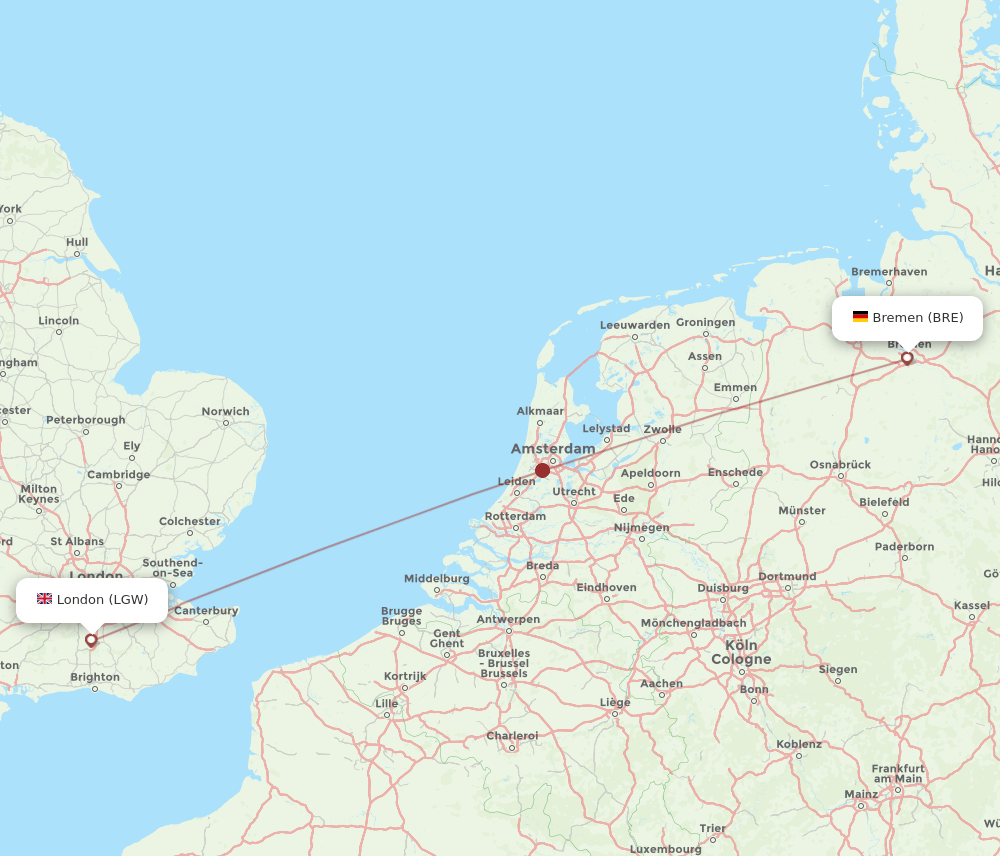 LGW to BRE flights and routes map