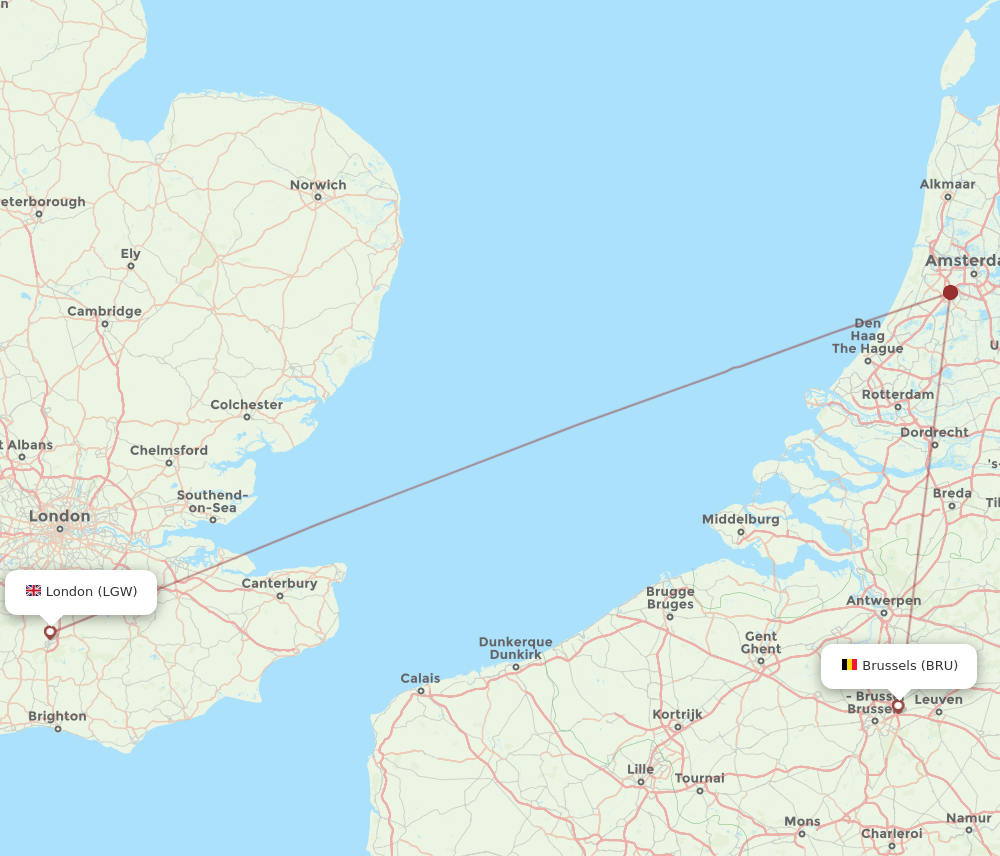 London - Brussels route map and flight paths